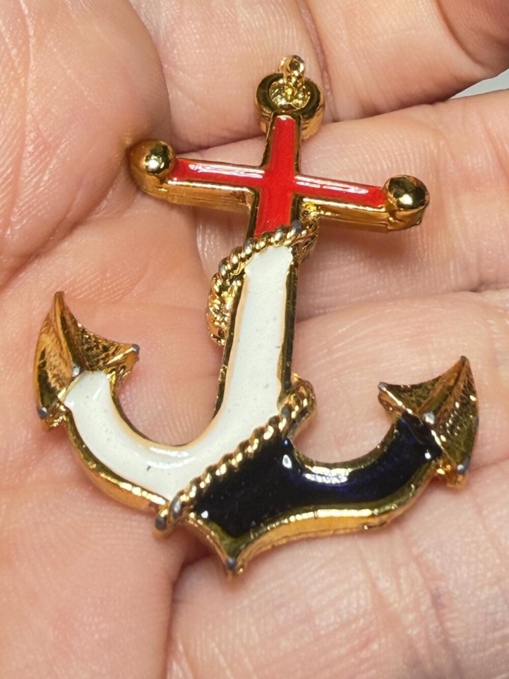 Vintage Anchor Brooch Red White Blue Enamel Nautical Pin - Picture 5 of 9